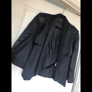 Black satin cape blazer